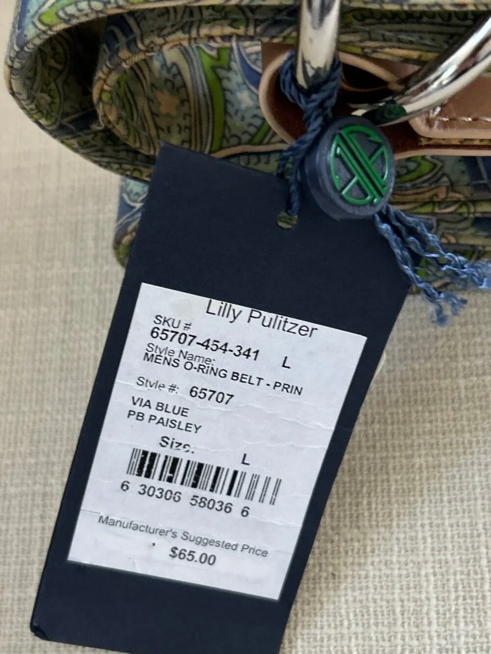 NWT Lilly Pulitzer ~ Paisley Print D-Ring Belt ~ Leather Detail ~ L ~ $65